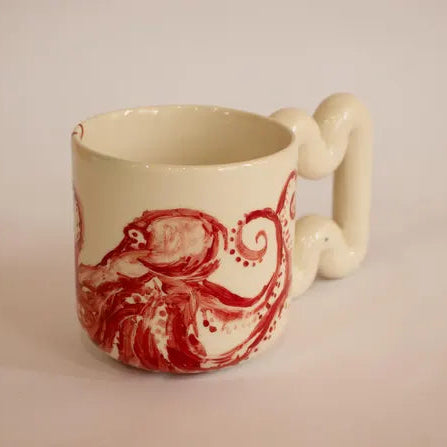 Ahtapot el yapımı porselen kupa