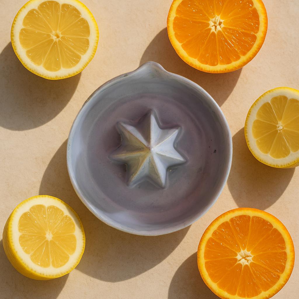 El yapımı mat bebek mavisi porselen limon sıkacağı