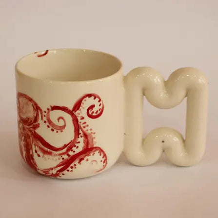 Ahtapot el yapımı porselen kupa