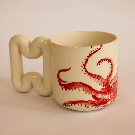 Ahtapot el yapımı porselen kupa