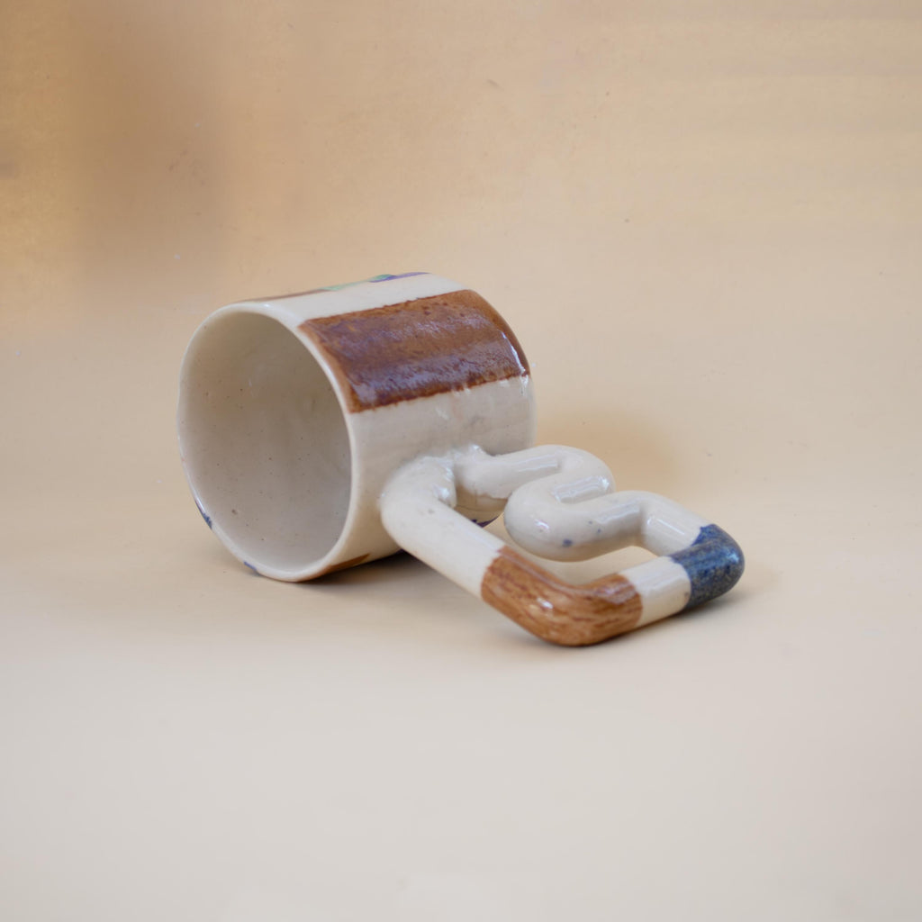 Rengarenk blok desenli porselen kupa