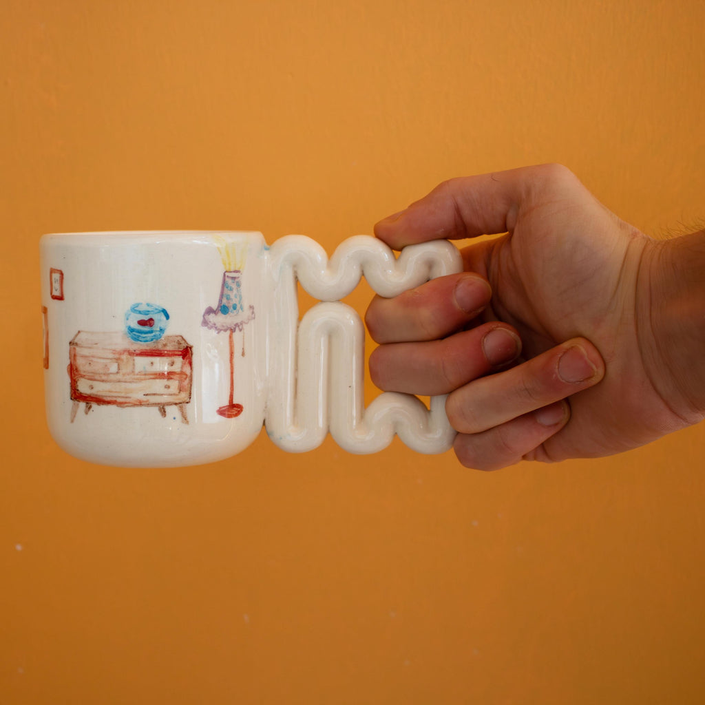 Ev köşesi el yapımı porselen kupa