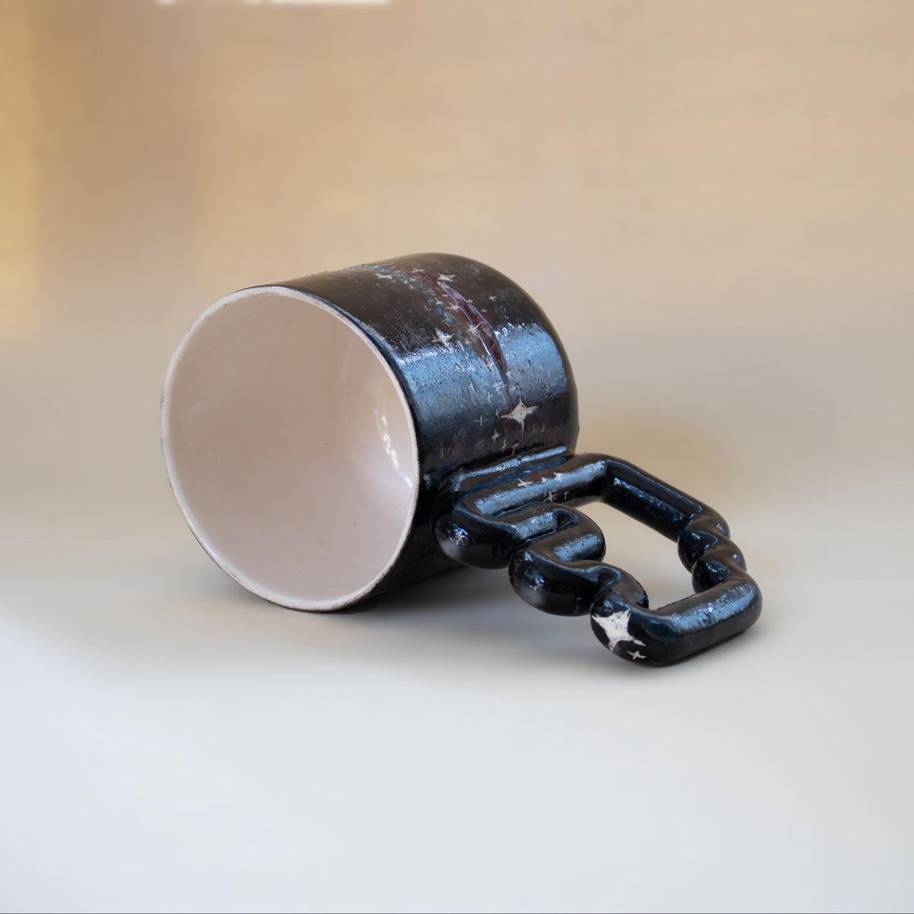 Samanyolu desenli el yapımı porselen kupa