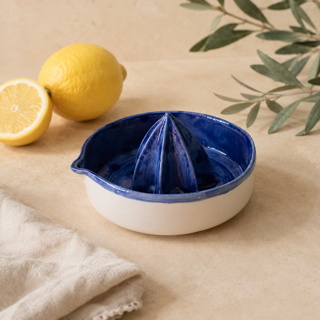 Deep Blue Porcelain Citrus Juicer, Handmade Lemon Reamer with Pour Spout