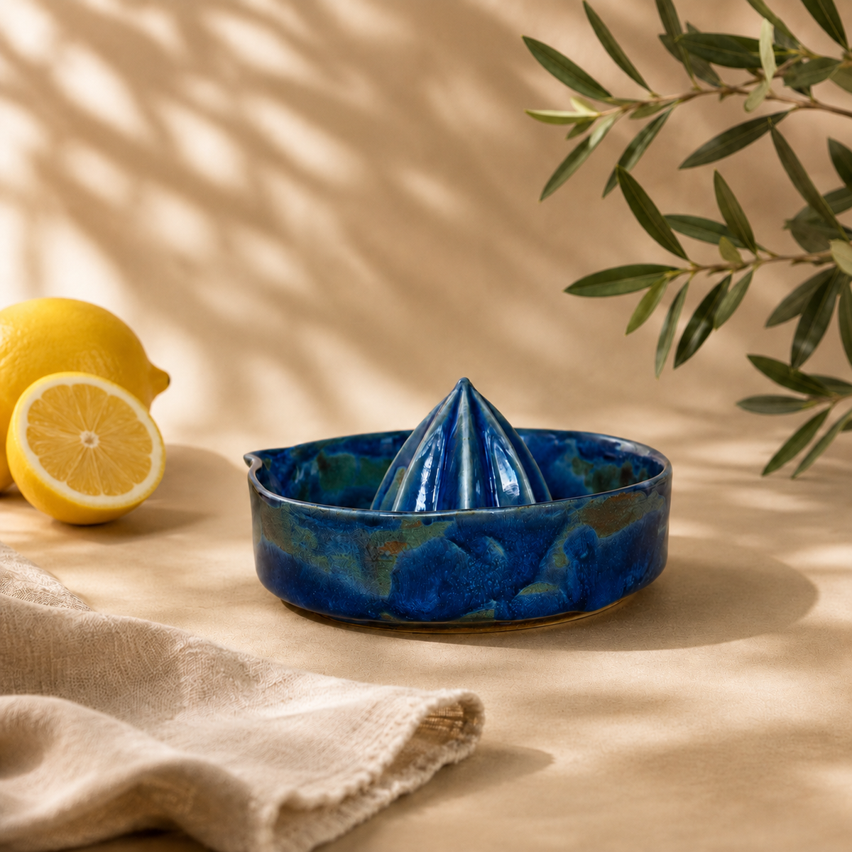 Cobalt Blue Porcelain Citrus Juicer, Handmade Lemon Reamer with Pour Spout