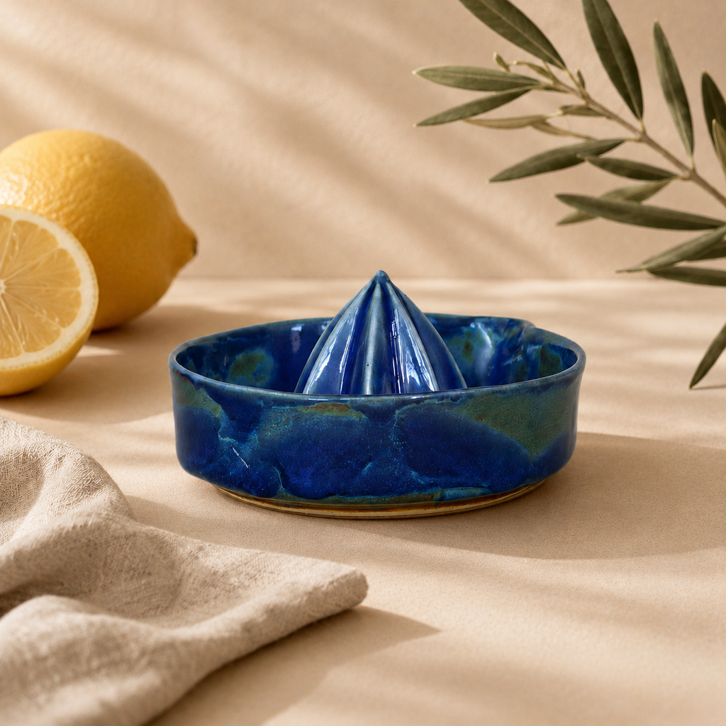 Cobalt Blue Porcelain Citrus Juicer, Handmade Lemon Reamer with Pour Spout