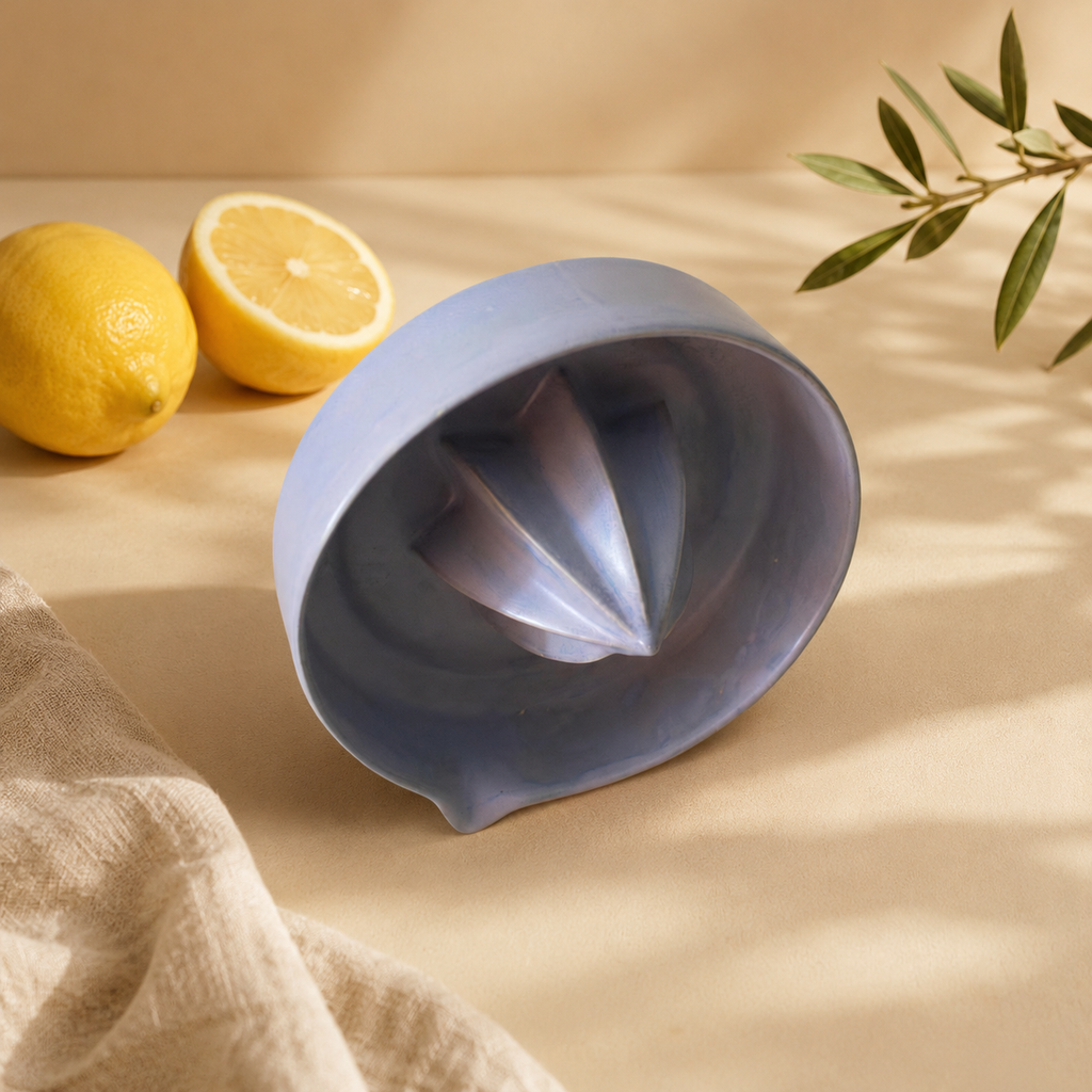Light Blue Porcelain Citrus Juicer, Handmade Lemon Reamer with Pour Spout
