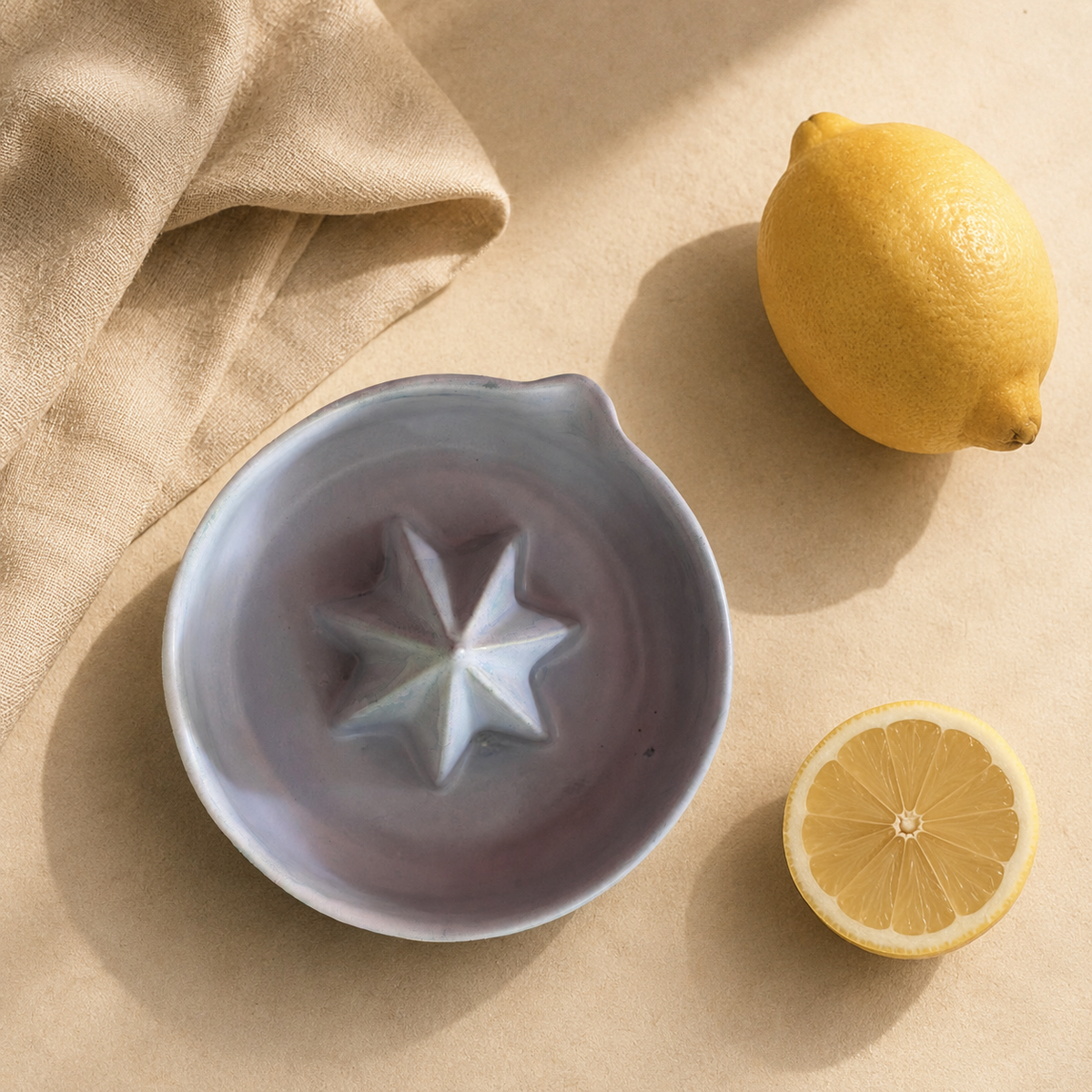 Light Blue Porcelain Citrus Juicer, Handmade Lemon Reamer with Pour Spout