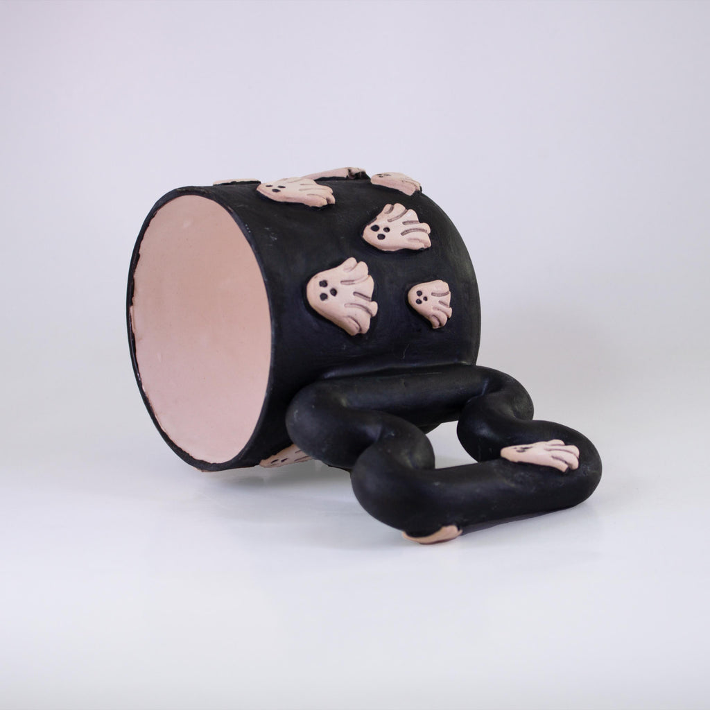 Mini hayaletli mat siyah el yapımı porselen kupa