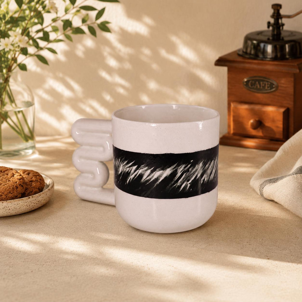 Black and white modern art coffee cup