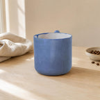 Light interior with blue rim accents on a handmade mug