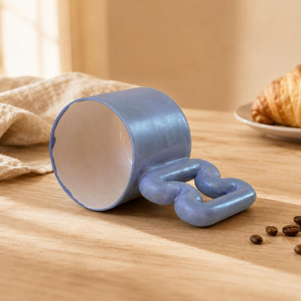 Blue wavy handle mug, a colourful gift