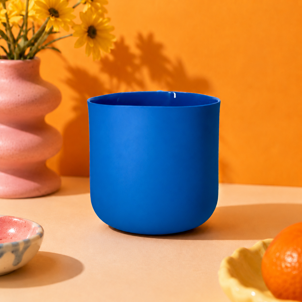 Cobalt Blue Porcelain Mug, 13.5 oz Sculptural Squiggle Handle Coffee Cup