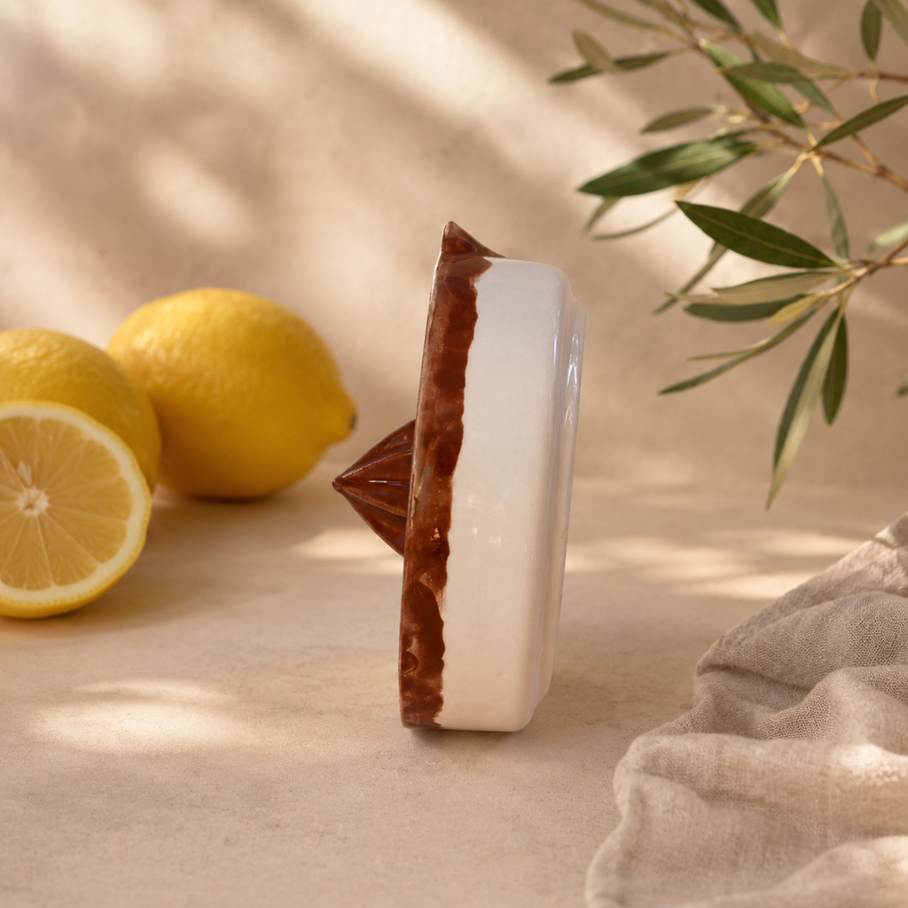 Brown Porcelain Citrus Juicer, Handmade Lemon Reamer with Pour Spout