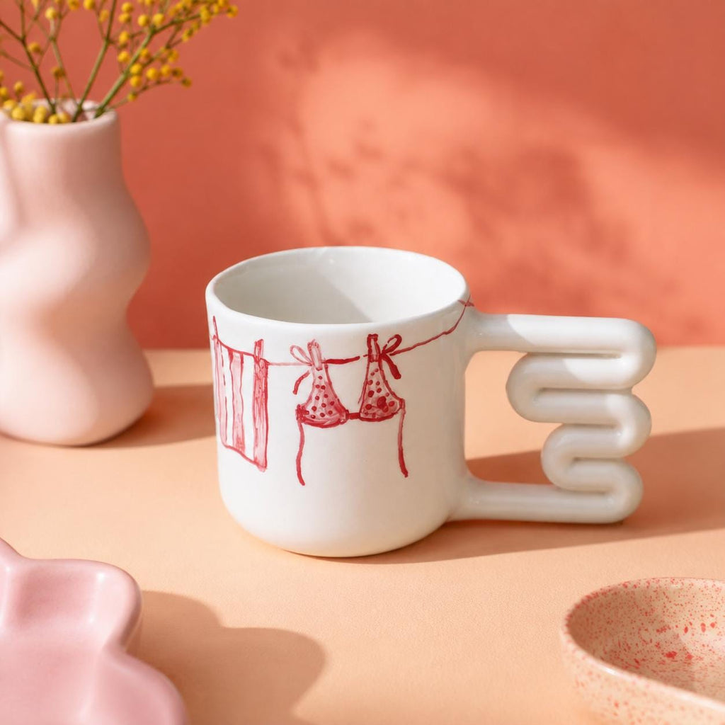Clothesline line art porcelain mug with loop handle by HUE Atelier