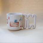 Hand-painted cozy living room porcelain mug by HUE Atelier
