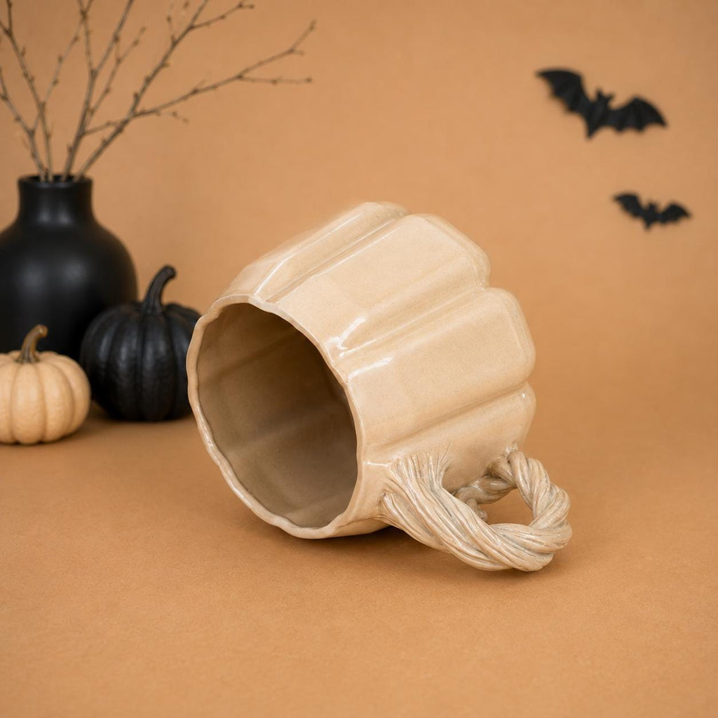 Handmade stoneware pumpkin mug, a cozy fall gift