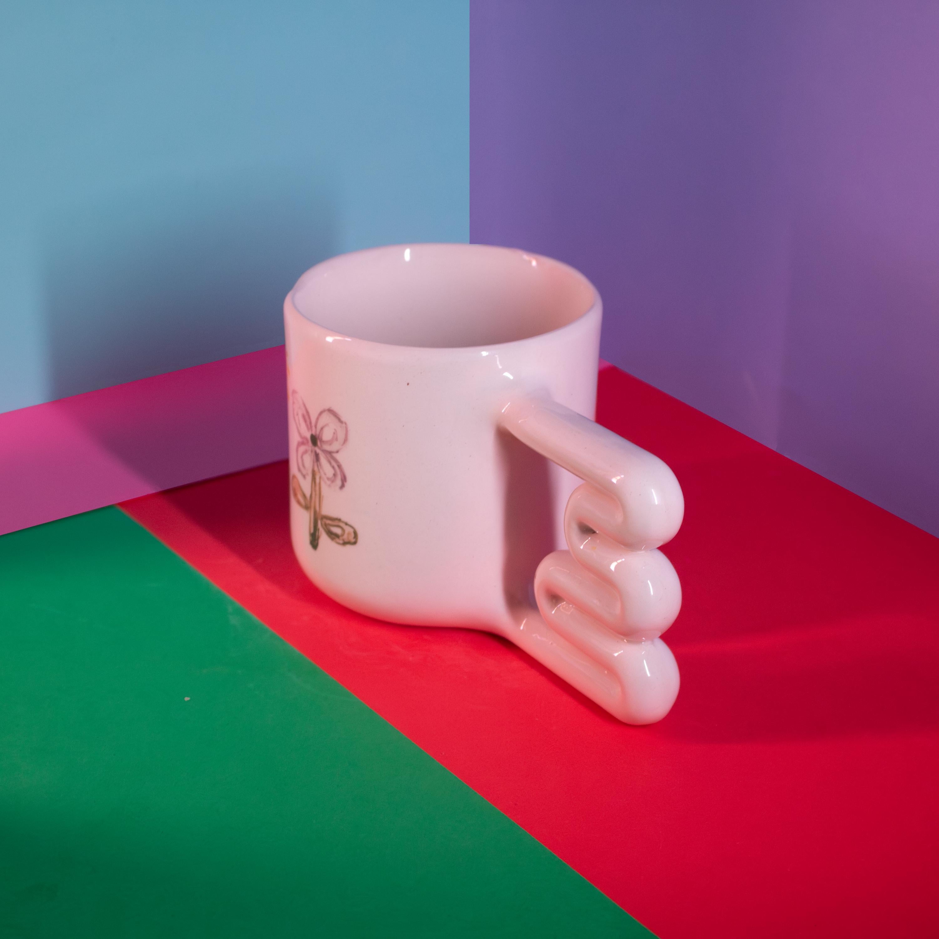 Renkli balon figürlü el yapımı porselen kupa