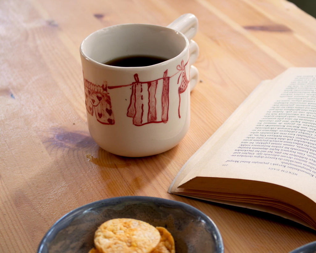 Çamaşır İpi el yapımı porselen kupa