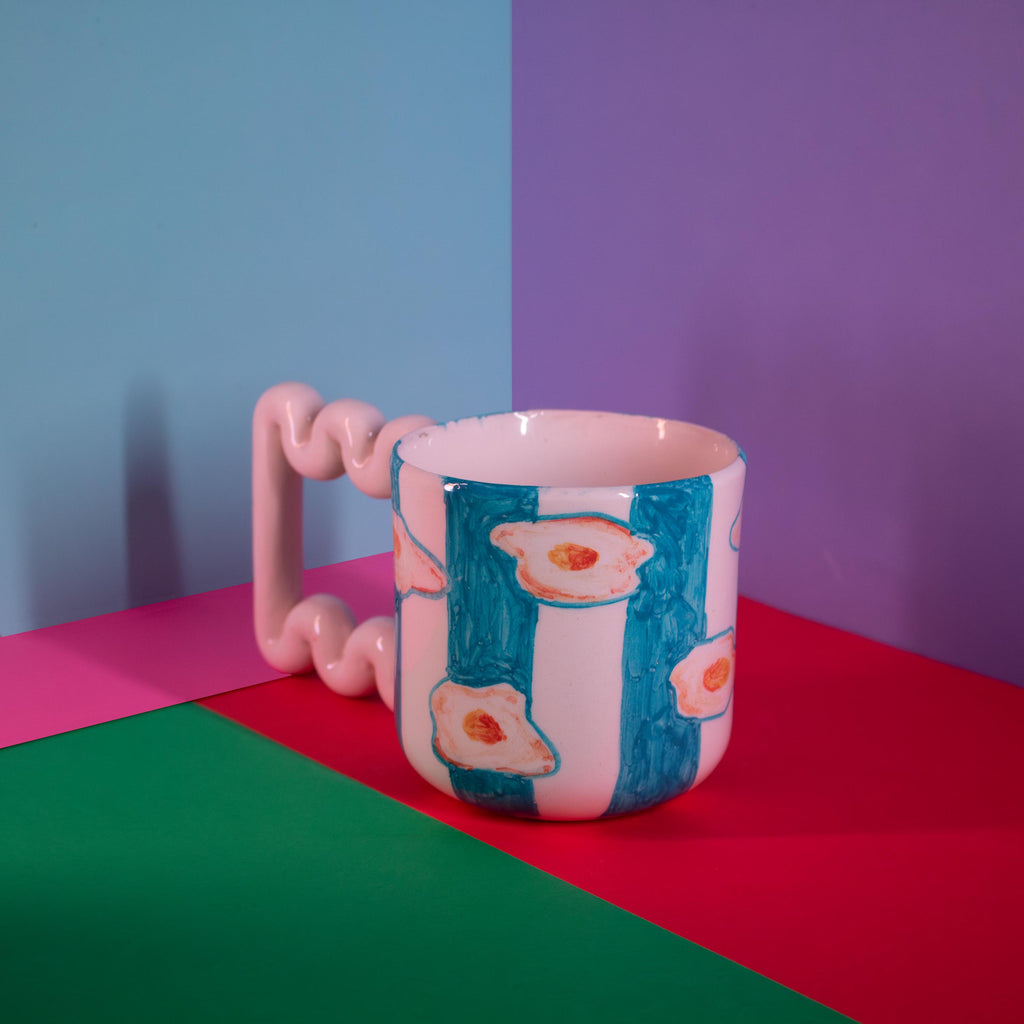 Hand-painted egg and blue stripes porcelain mug by HUE Atelier – photo 8
