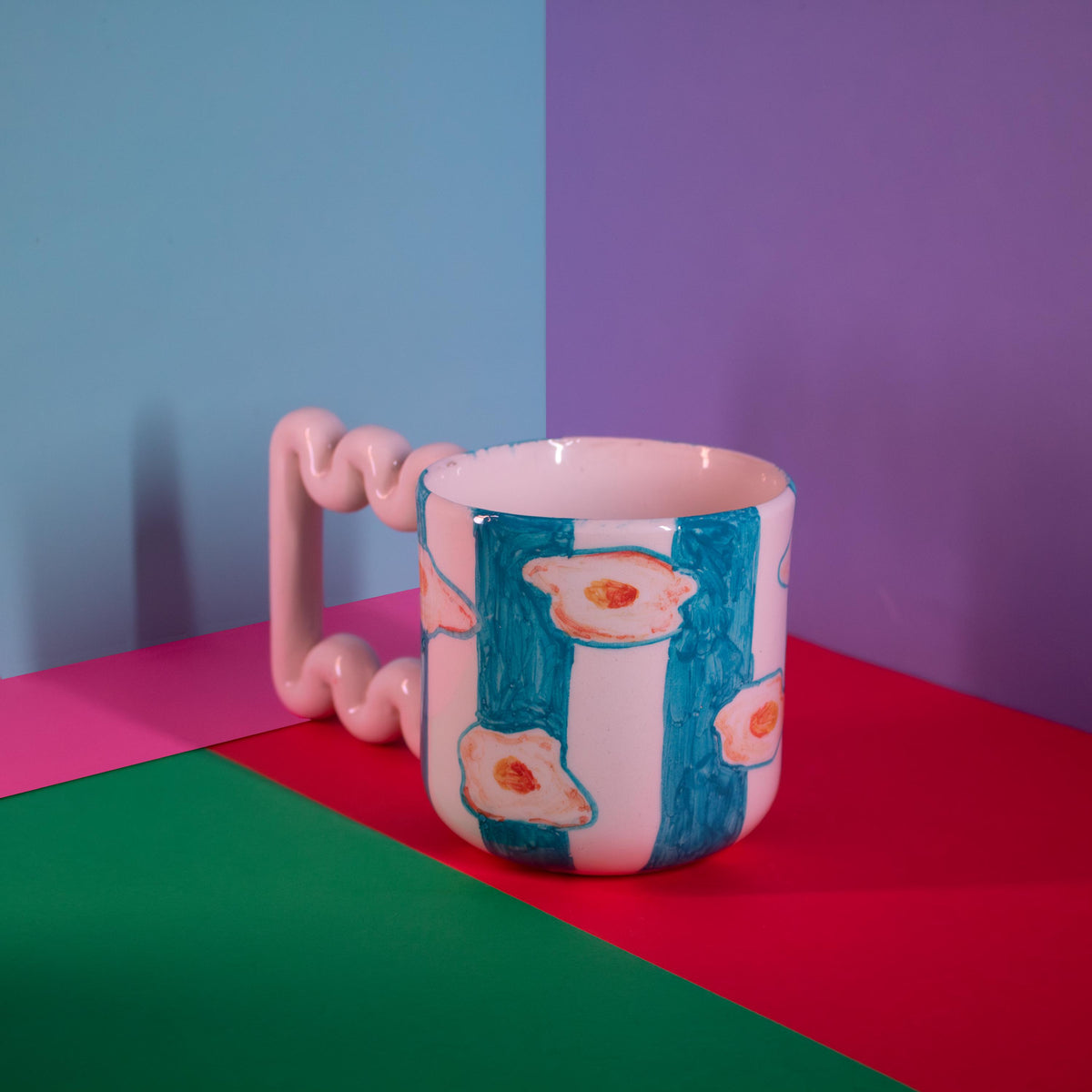 Hand-painted egg and blue stripes porcelain mug by HUE Atelier – photo 8