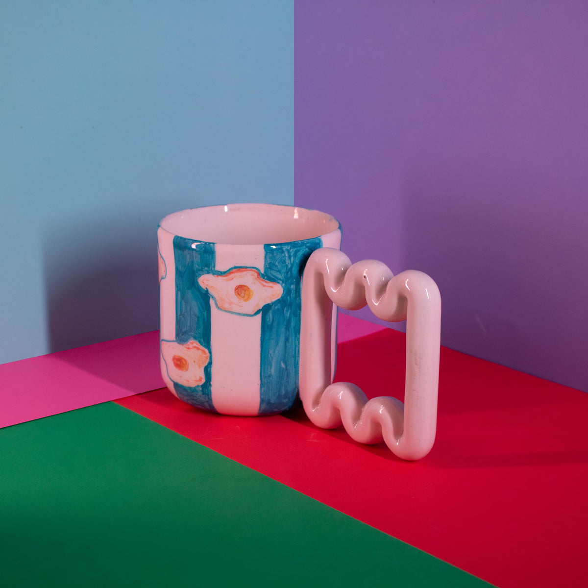 Hand-painted egg and blue stripes porcelain mug by HUE Atelier – photo 9