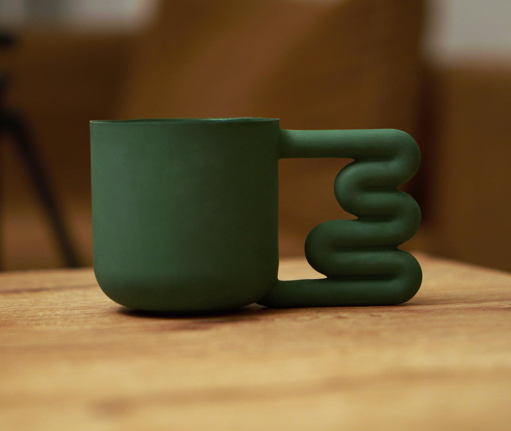 Green wavy handle mug, a gift for plant lovers