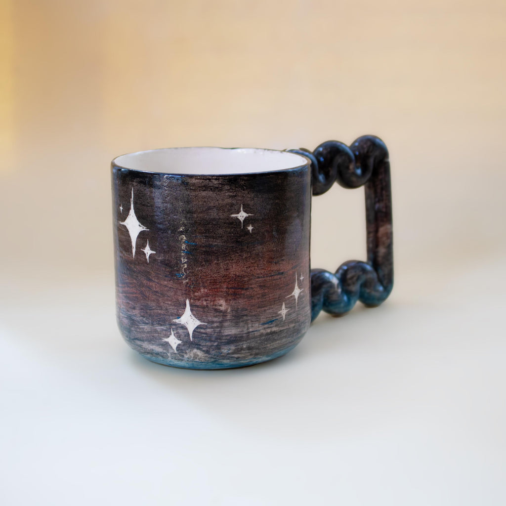Night sky coffee mug with cosmic colours and stars