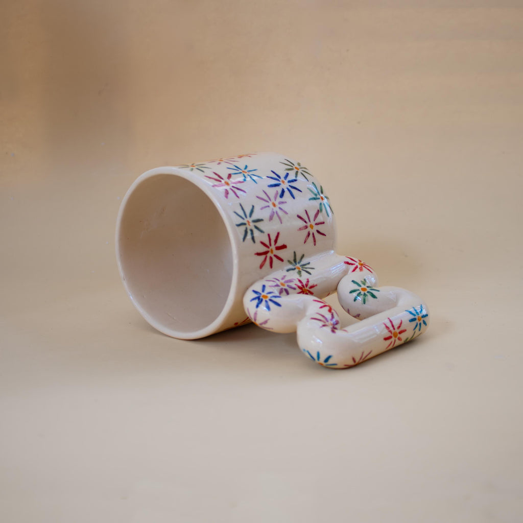 Hand-painted floral porcelain mug with funky handle by HUE Atelier – photo 7