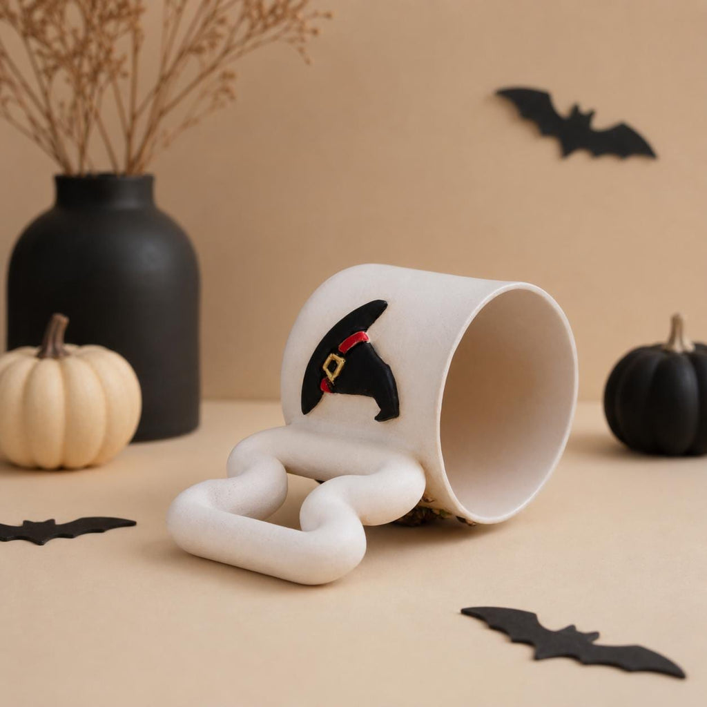 Witchy handmade porcelain coffee cup, a unique Halloween gift