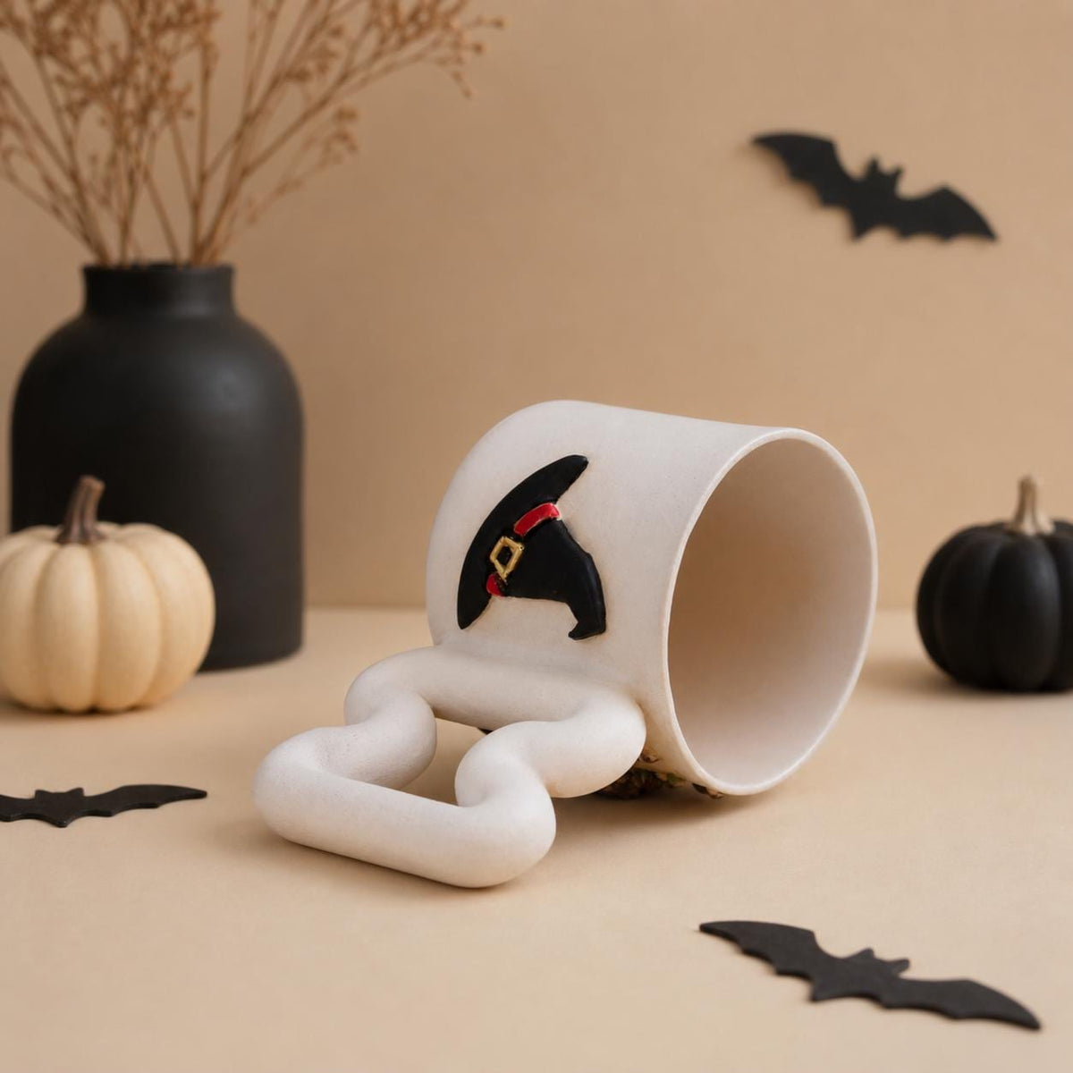 Witchy handmade porcelain coffee cup, a unique Halloween gift