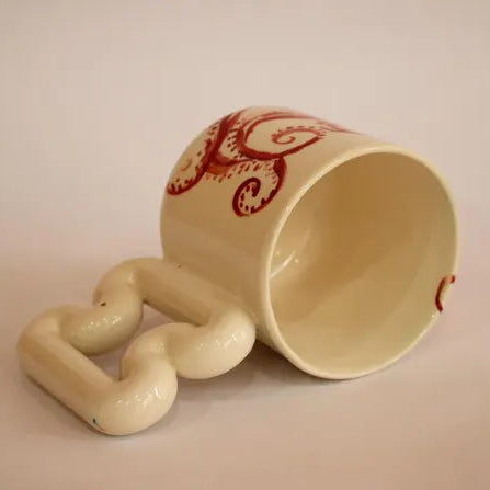 Ahtapot el yapımı porselen kupa