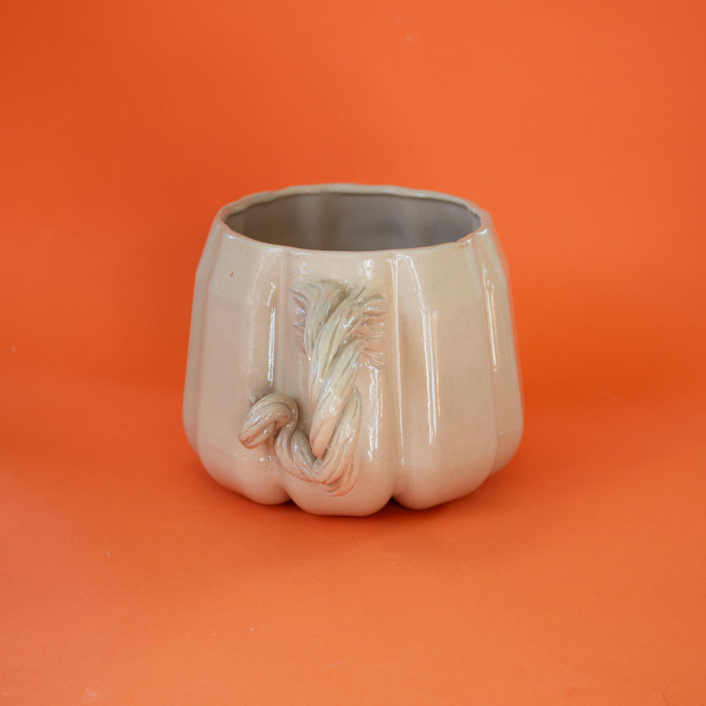 Large pumpkin mug: handmade stoneware cup for coffee, tea and iced drinks