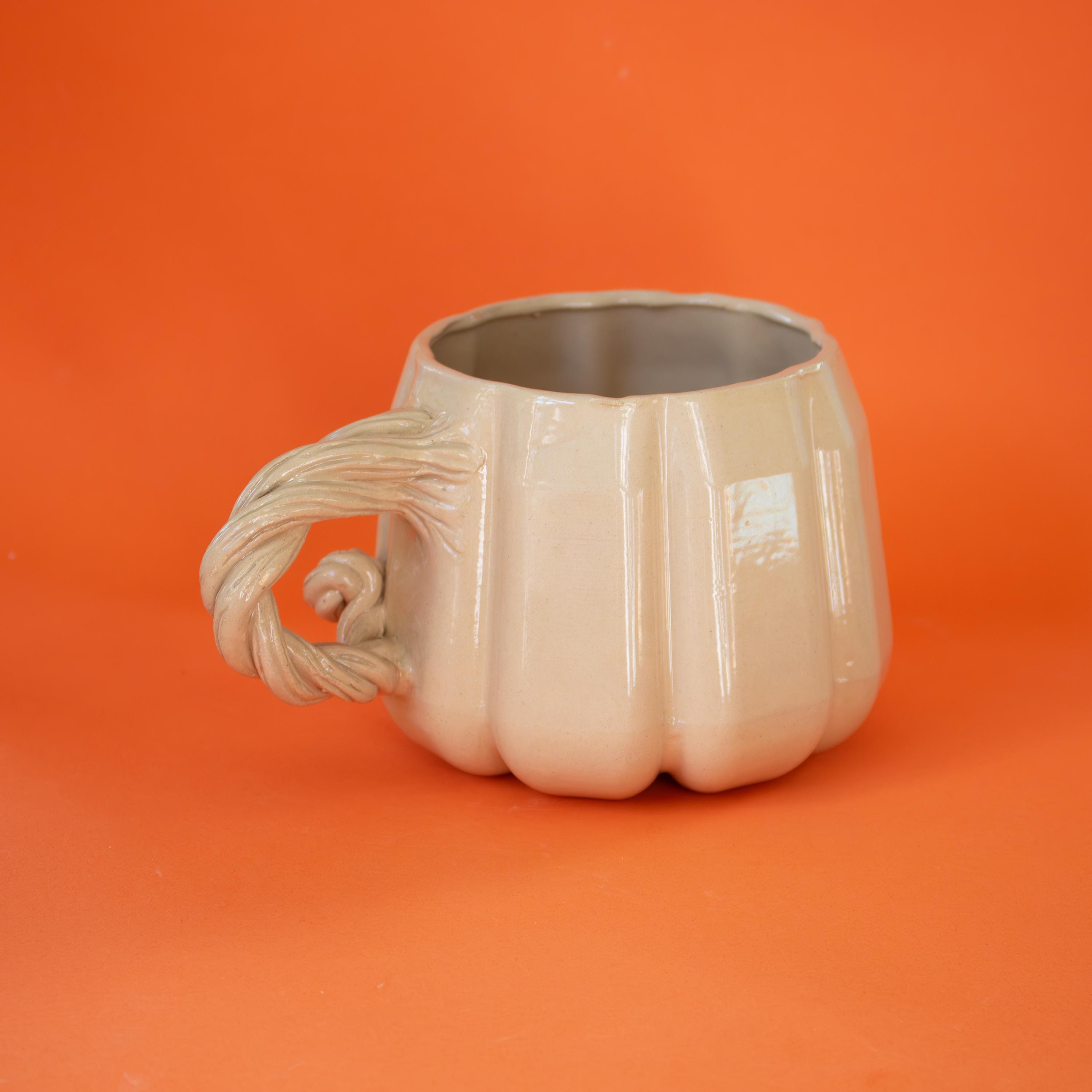 Large pumpkin mug: handmade stoneware cup for coffee, tea and iced drinks