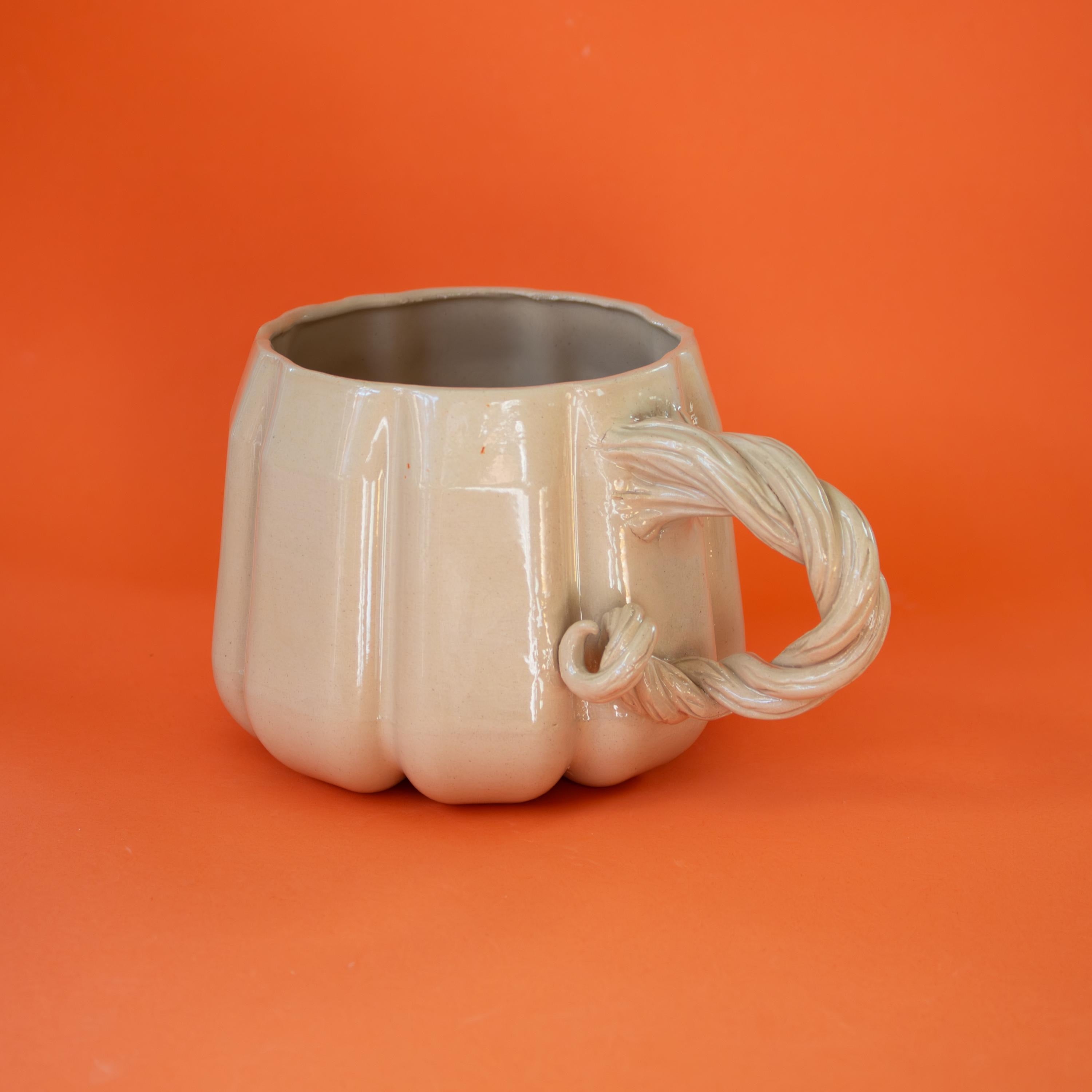 Large pumpkin mug: handmade stoneware cup for coffee, tea and iced drinks