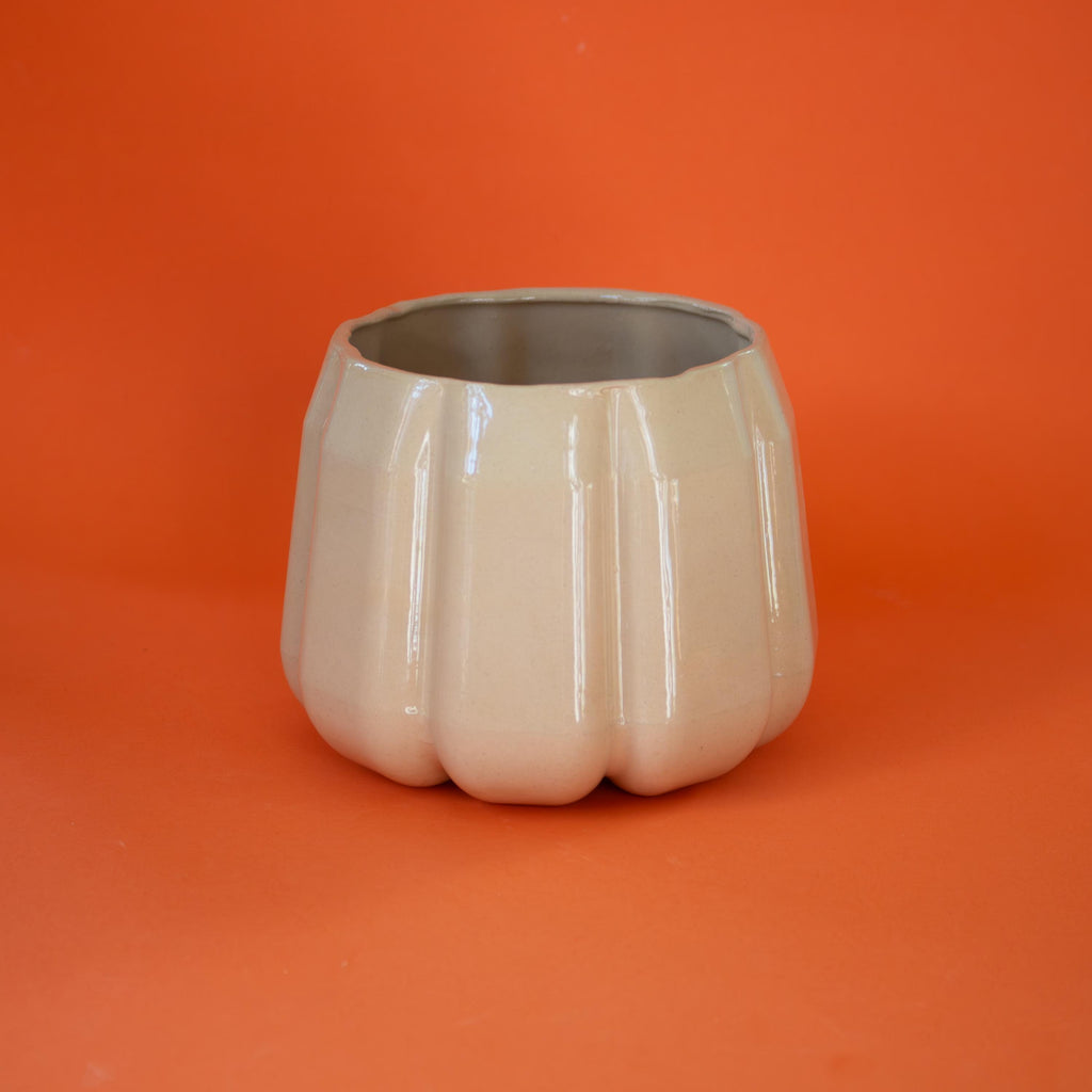 Large pumpkin mug: handmade stoneware cup for coffee, tea and iced drinks