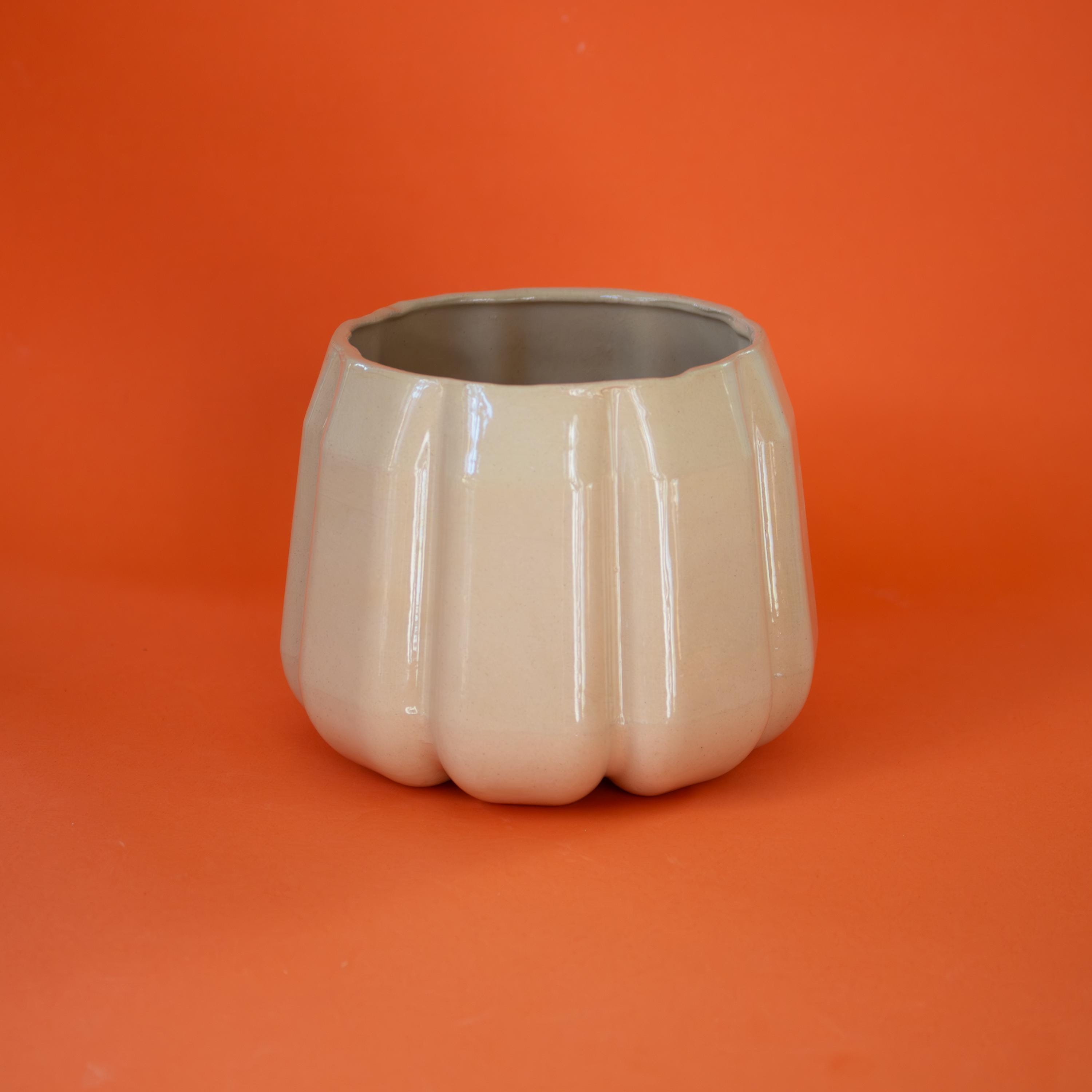 Large pumpkin mug: handmade stoneware cup for coffee, tea and iced drinks