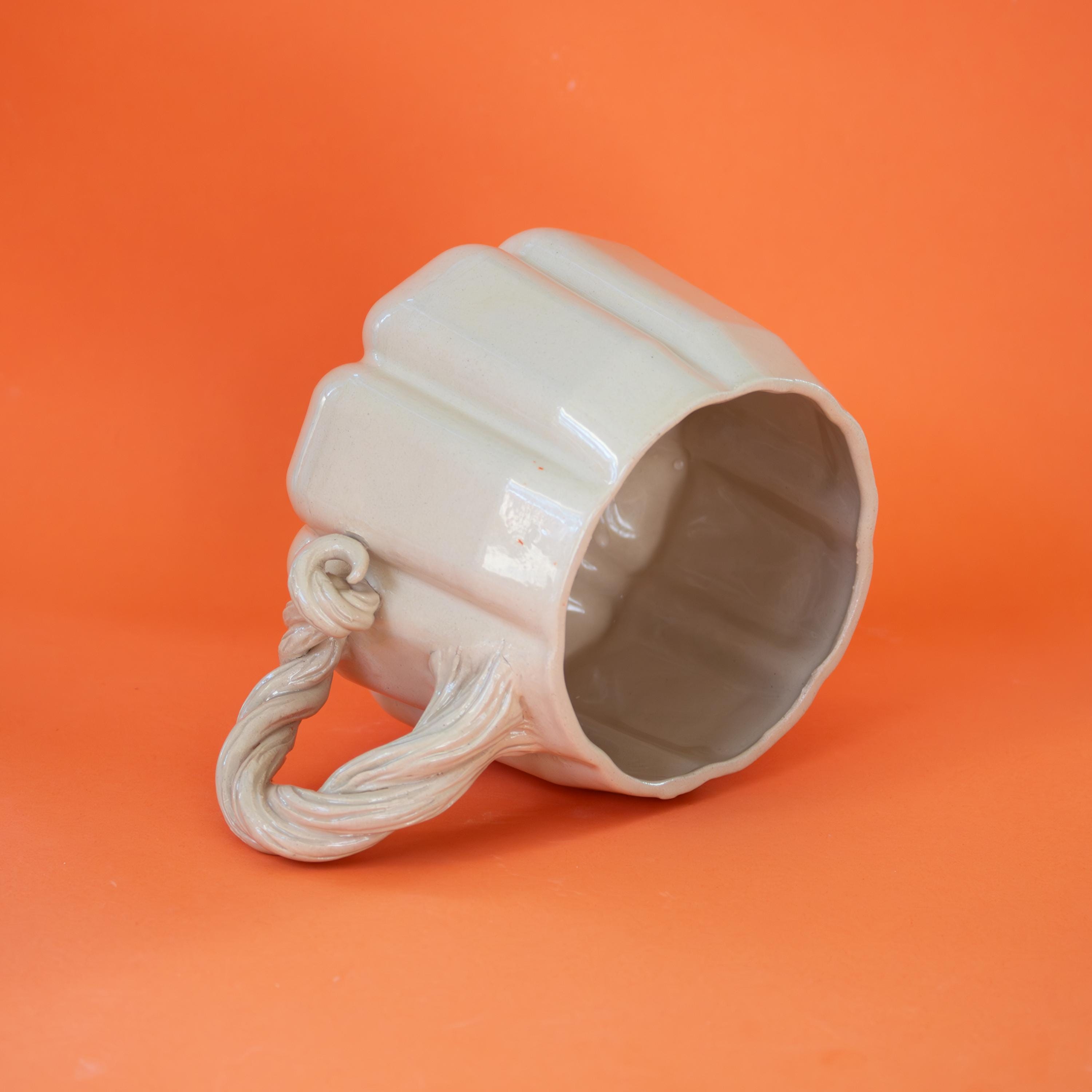 Large pumpkin mug: handmade stoneware cup for coffee, tea and iced drinks