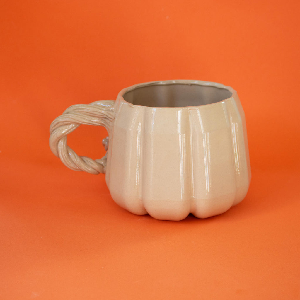 Large pumpkin mug: handmade stoneware cup for coffee, tea and iced drinks