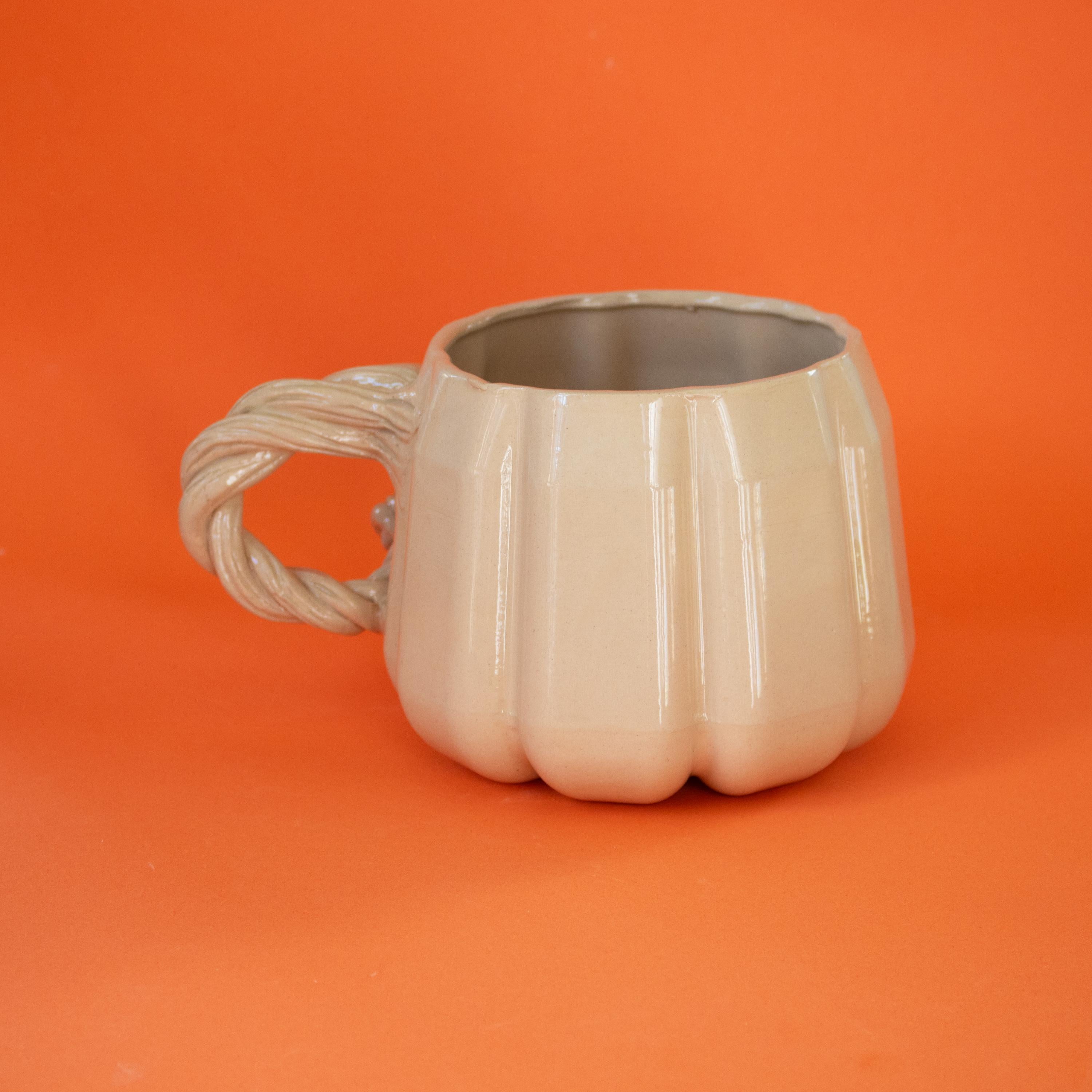 Large pumpkin mug: handmade stoneware cup for coffee, tea and iced drinks