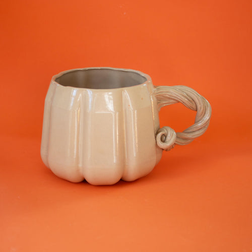 Large pumpkin mug: handmade stoneware cup for coffee, tea and iced drinks