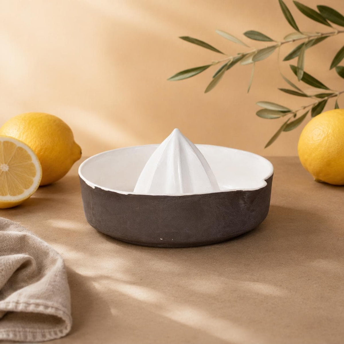 Pour spout on a handmade porcelain citrus juicer