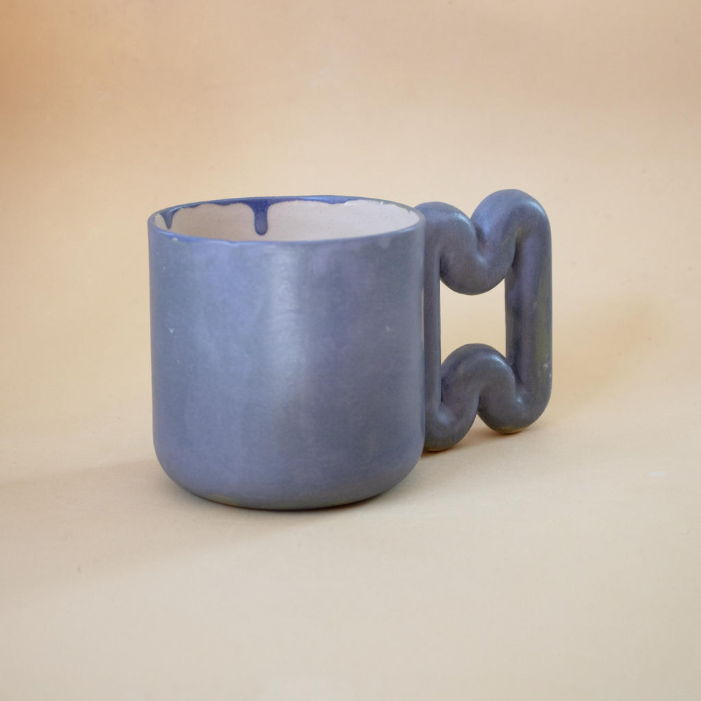 Satin indigo coffee mug with glossy clear interior
