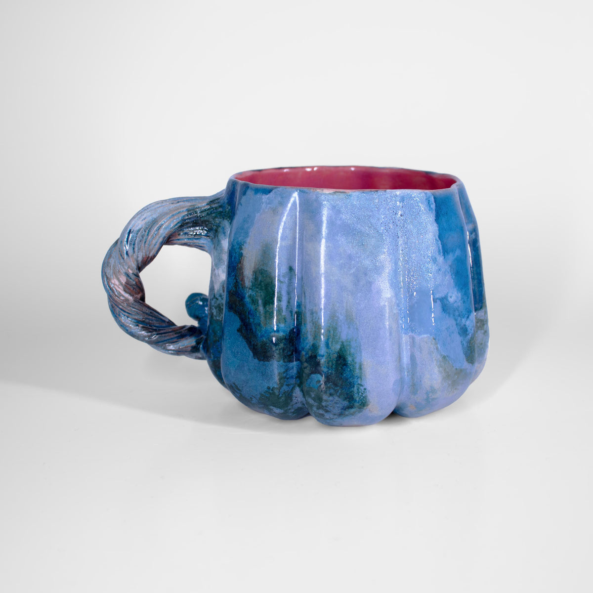 One-of-a-kind ocean blue pumpkin stoneware mug by HUE Atelier