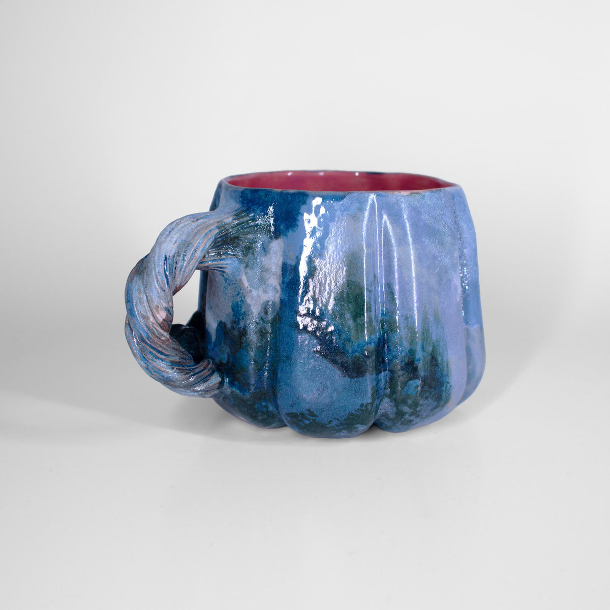 Oversized pumpkin mug in layered blue, teal and green glaze