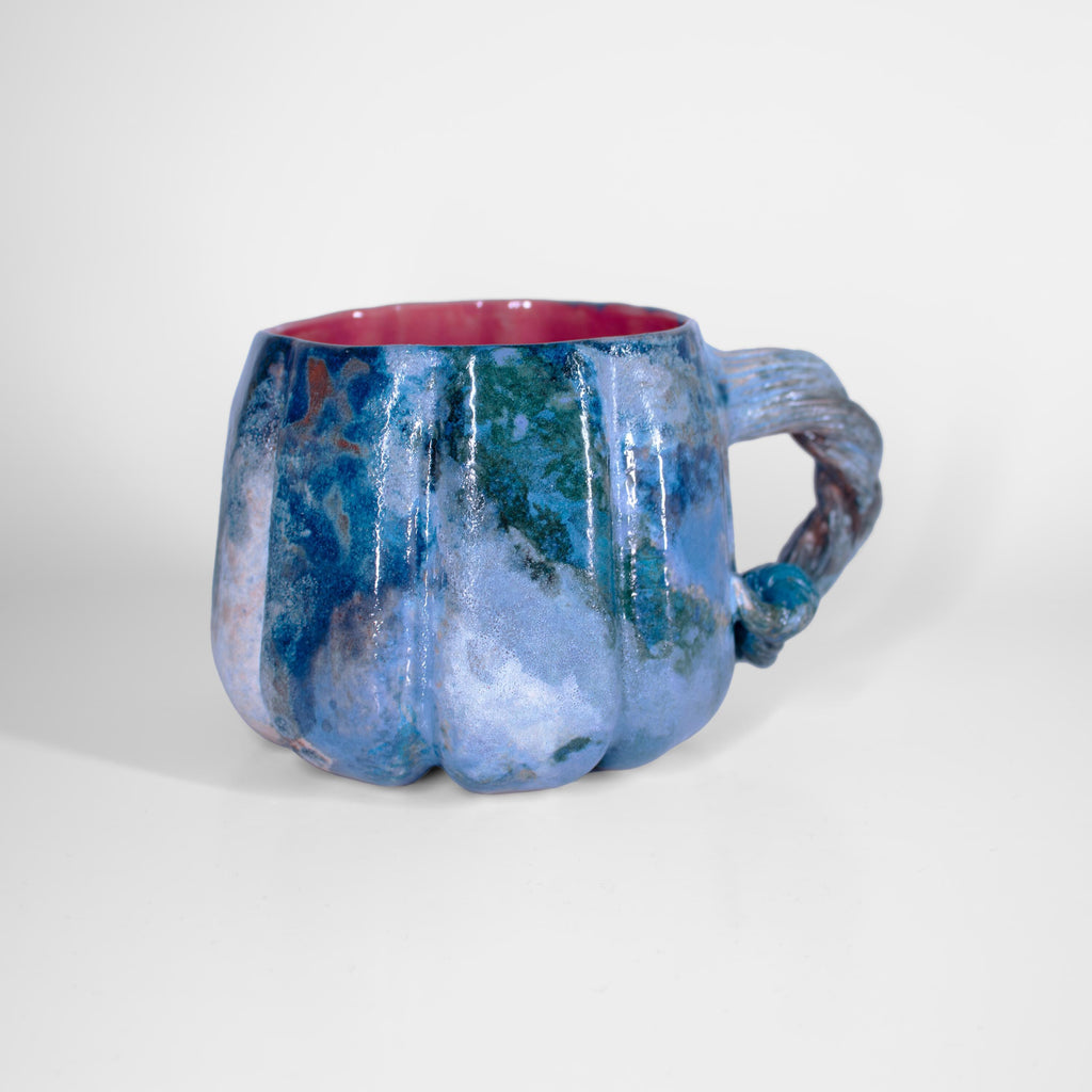 Large blue pumpkin coffee mug for autumn and winter