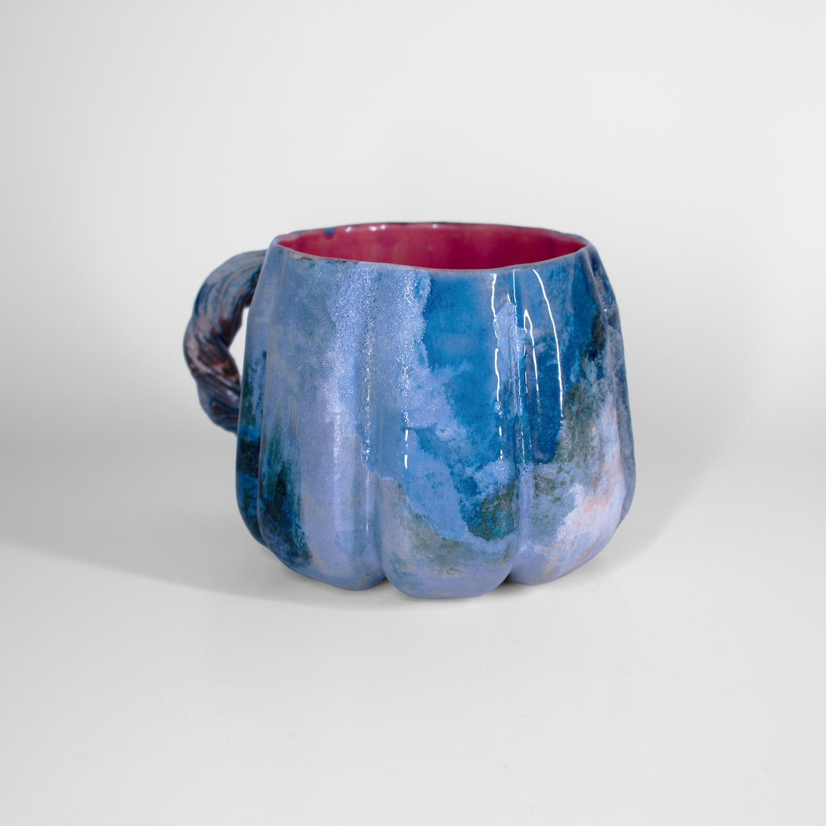 Handmade blue pumpkin mug, a collectible pottery gift