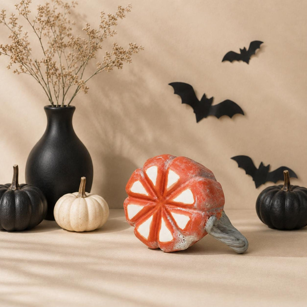 Cozy fall mug shaped like a pumpkin