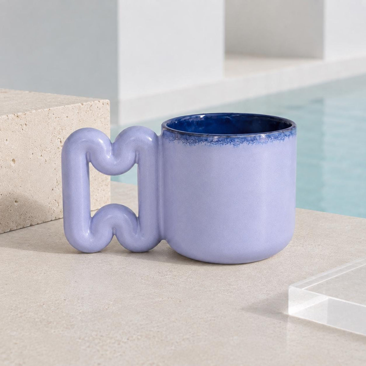 Periwinkle and navy handmade ceramic cup