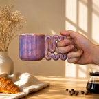 Purple glazed porcelain mug with geometric wavy handle by HUE Atelier – photo 8